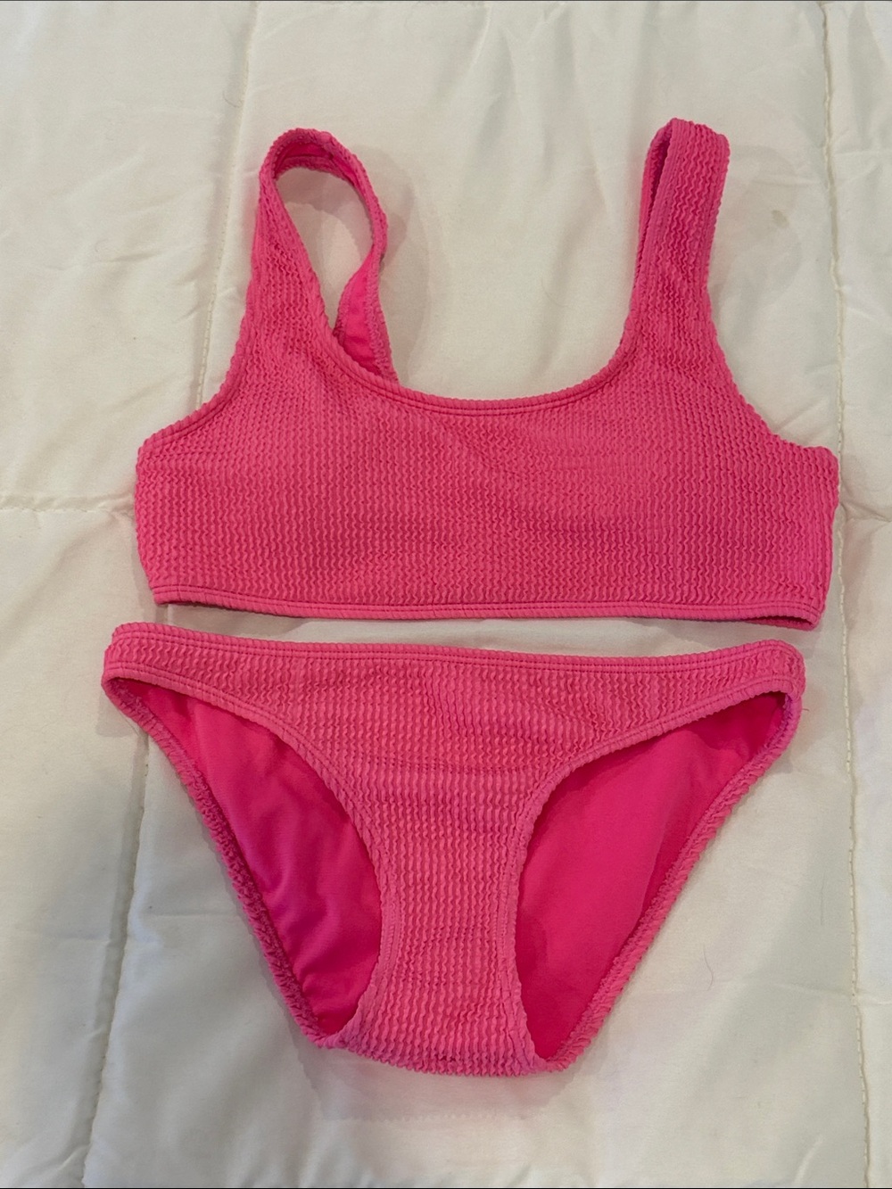 Textured Scoop Neck Bikini Set in Hot Pink